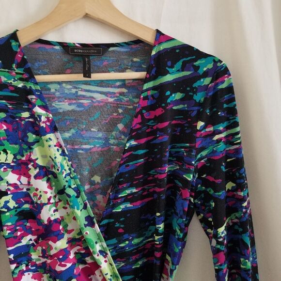BCBGMaxAzria Adele Paint Splatter Multicolor Wrap Dress Size S - Picture 5 of 15